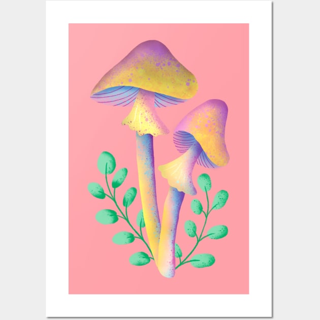 Magic Mushroom with leaves Wall Art by Lidiebug
